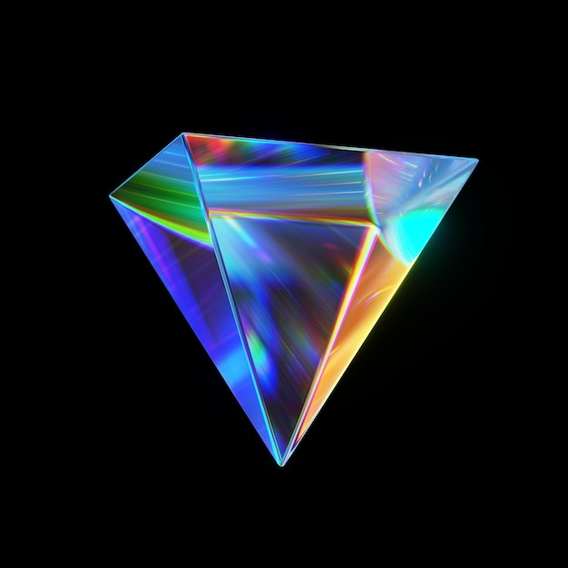 Photo 3d rendered abstract glass pyramid with detailed reflection and dispersion