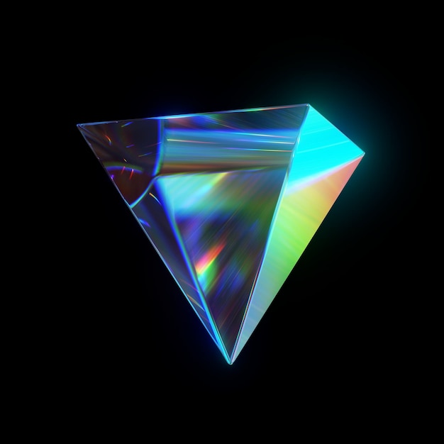 자세한 반사 및 분산이 있는 3d 렌더링된 추상 유리 피라미드