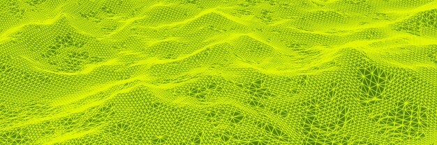 3D rendered abstract grid neon topography Green mesh terrain