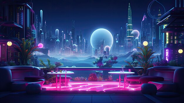 3D rendered abstract neon scene