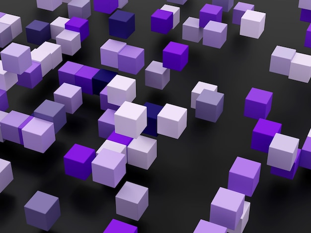 3D визуализация абстрактного фиолетового и черного фона с квадратной формой