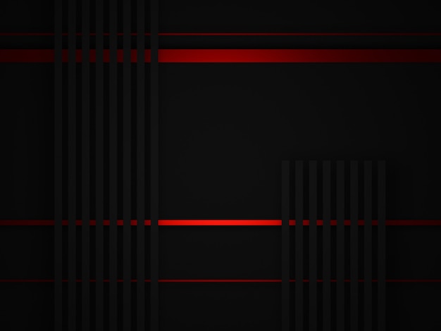 3D rendered abstract red stripped and black background.