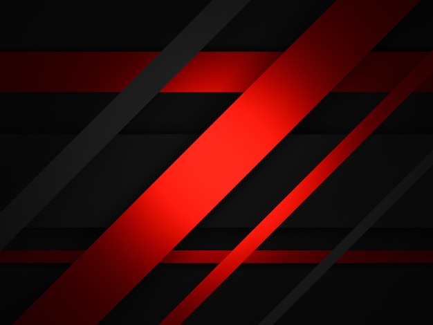 3D rendered abstract red stripped and black background.