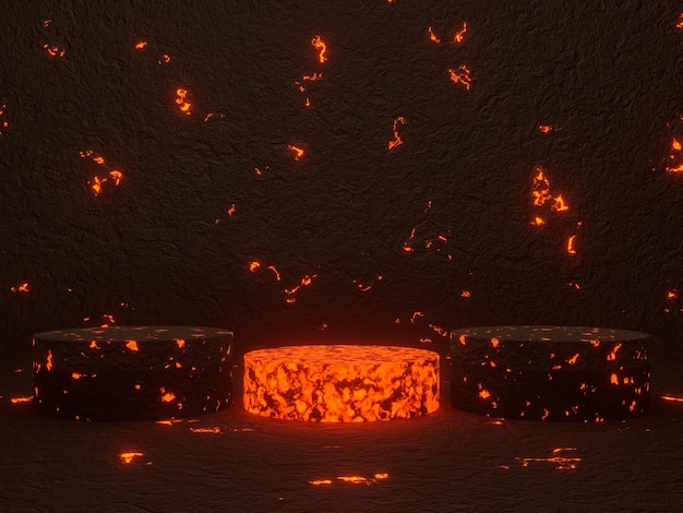 3d rendered abstract volcanic magma podium