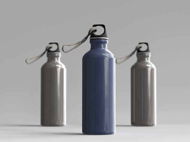 3D Rendered Aluminum Water Bottles