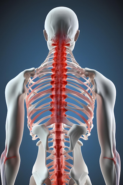 人間の脊椎の 3D レンダリングの解剖学イラスト