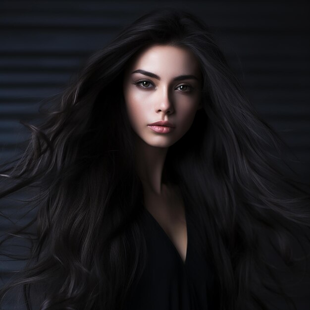 3d rendered appealing youthful model lady exhibit astonishing long dark colored hair