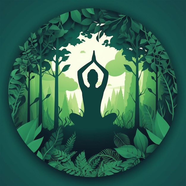 3D rendered background of Lady in a Yoga pose in nature with paper cut style