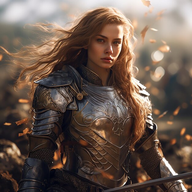 Premium AI Image | 3d rendered beautiful girl in armor