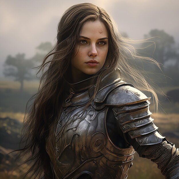 Photo 3d rendered beautiful girl in armor