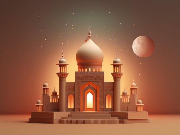 3D rendered Beautiful Islamic background with mosque template