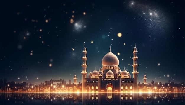 3D rendered Beautiful shining Islamic background with Islamic elements template