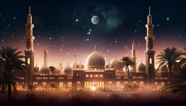 3D rendered Beautiful shining Islamic background with Islamic elements template