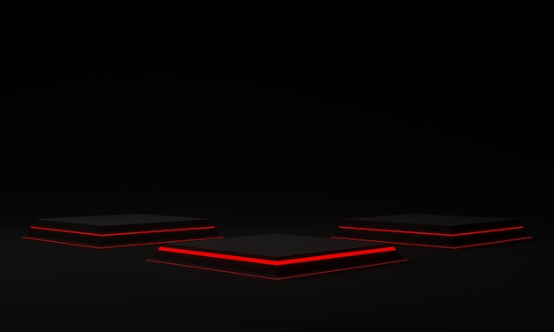 3D rendered black futuristic stand with red neon lights