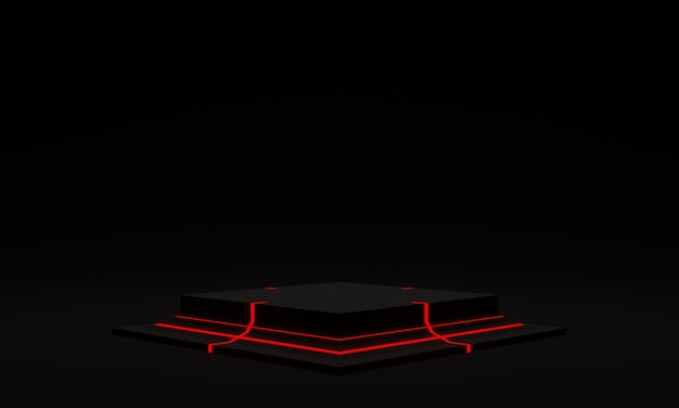 3D rendered black futuristic stand with red neon lights