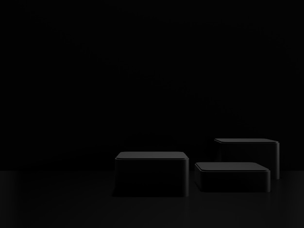 3D rendered black geometric product podium Dark room background