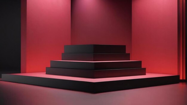 3d rendered black geometric product podium dark stage background