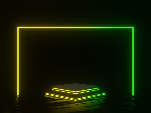 3D rendered black product stand with gradient lights.