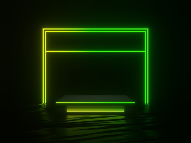 3D rendered black product stand with gradient lights.