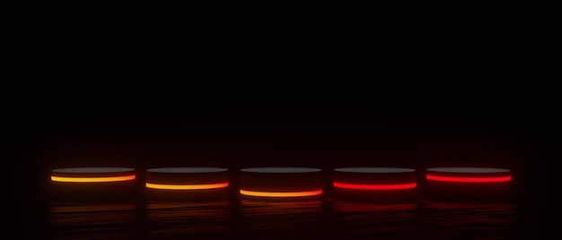 3D rendered black product stand with gradient lights.