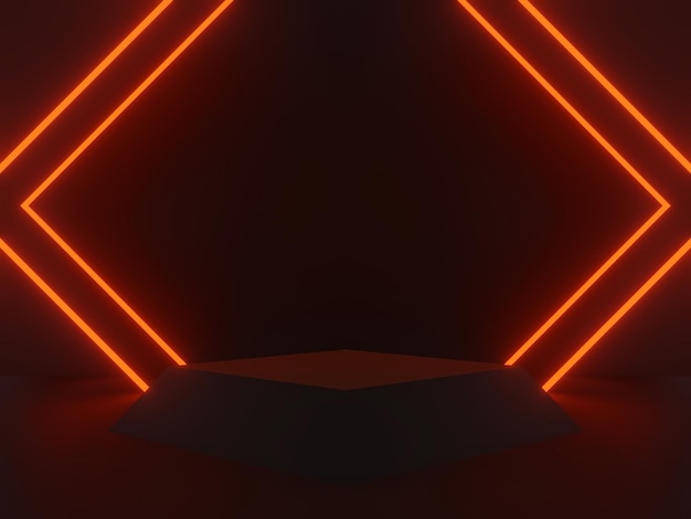 3D-рендеринг черной научной сцены с красными неоновыми огнями Геометрический подиум SciFi макет