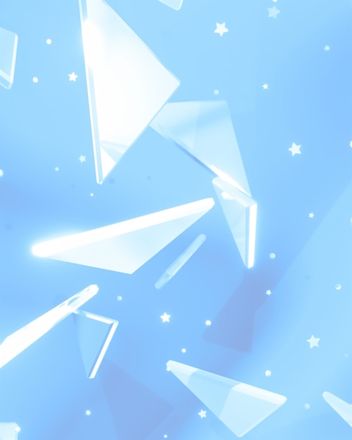 Photo 3d rendered blue glossy triangles and stars