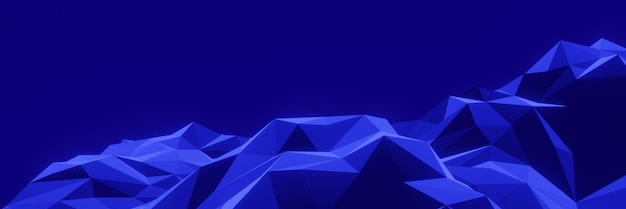 3D rendered blue low polygon topographic terrain.