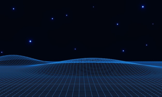 3Dレンダリングされた青い地形グリッド。