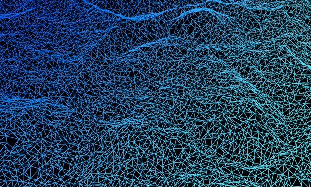 Photo 3d rendered blue topographic mountain grid wireframe.