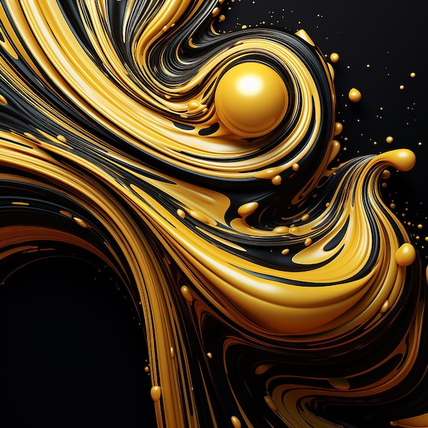3D rendered Bright gold and black fluid fusion