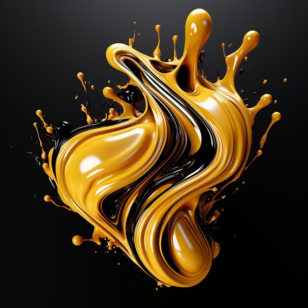 3D rendered Bright gold and black fluid fusion