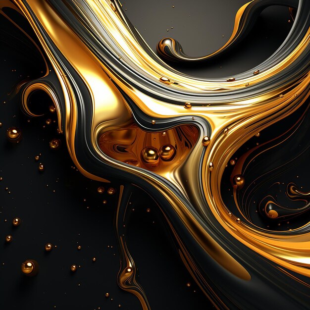 3D rendered Bright gold and black fluid fusion