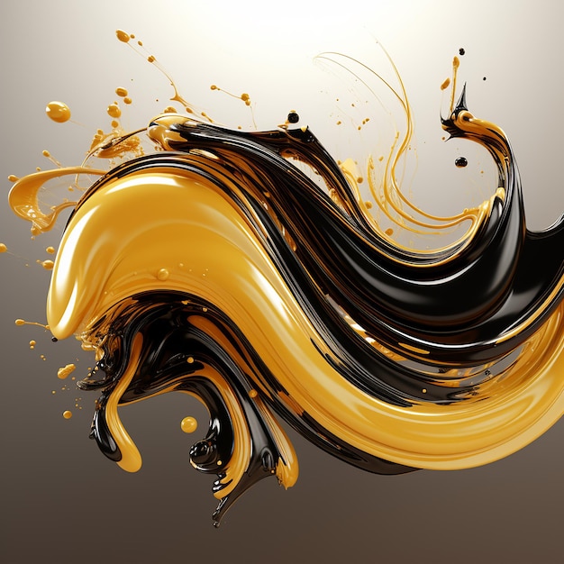 3D rendered Bright gold and black fluid fusion