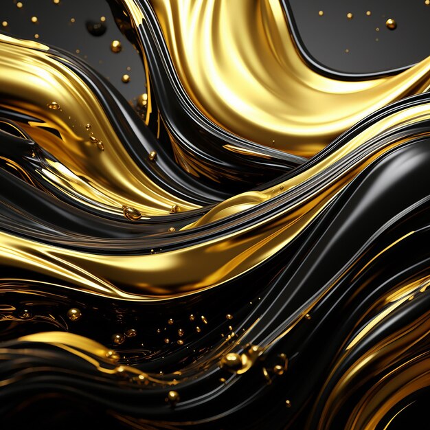 3D rendered Bright gold and black fluid fusion