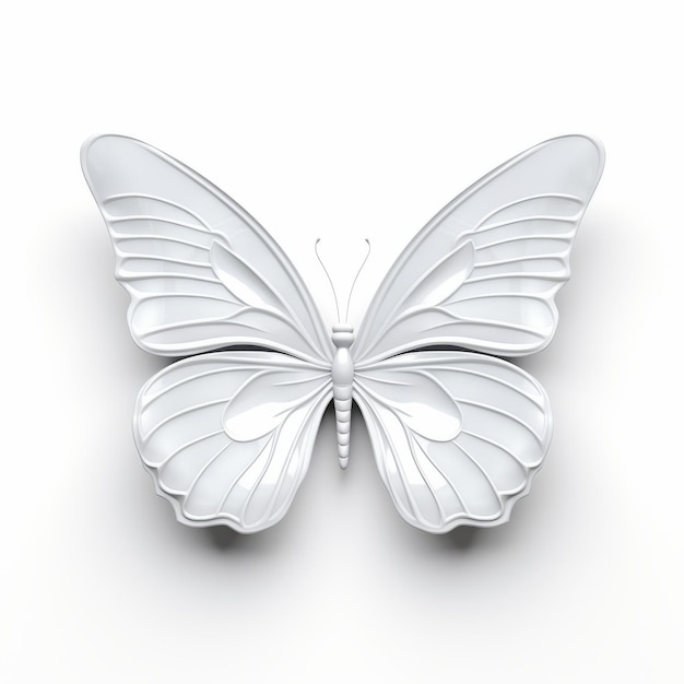 Photo 3d rendered butterfly on white background with sterling silver highlights