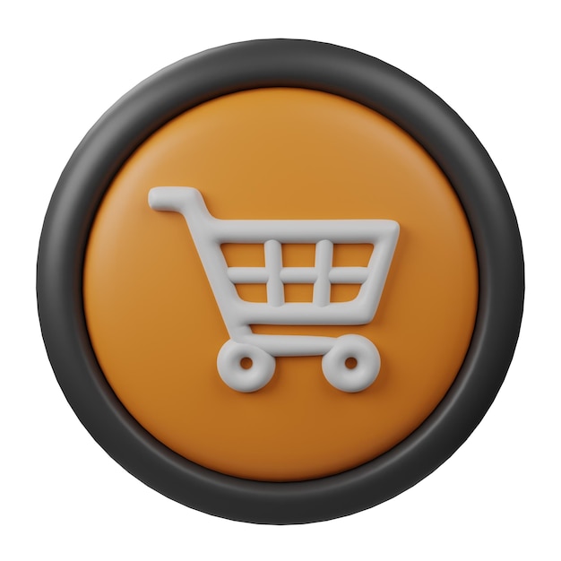 3D Rendered Cart Button Icon with Orange Color and Black Border for Creative User Interface Design