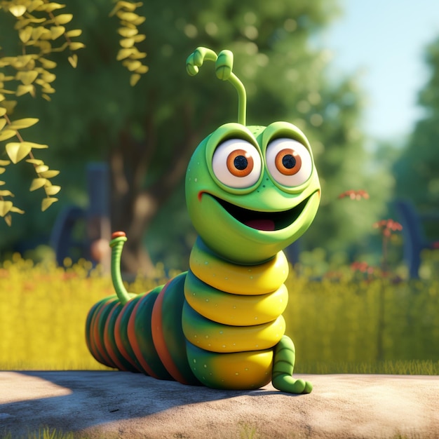 Photo 3d rendered cartoon character of caterpillar