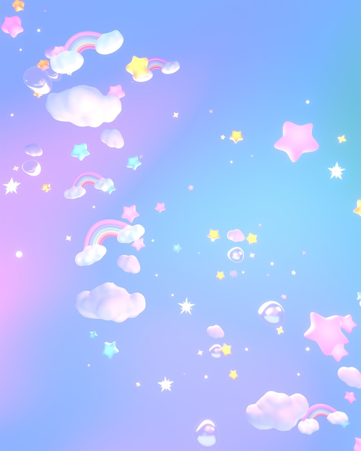 Photo 3dレンダリングされた漫画の夢のような虹の雲と空の星