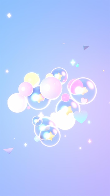 3d rendered cartoon glowing stars and bubbles.
