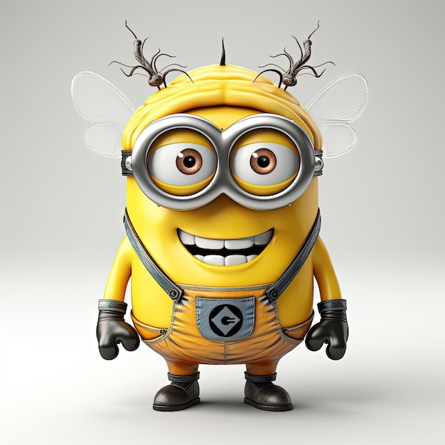 3d rendered cartoon minion with long ears in the style of made of insects