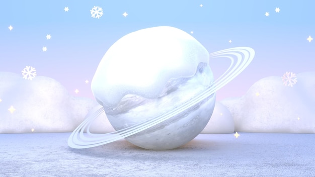 3d rendered cartoon snow planet.