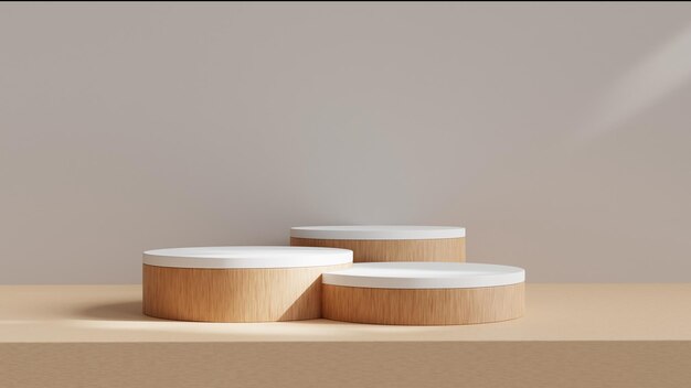 3d Rendered Circular Podium or Pedestal in Wood Texture and Earth Tone Color for Product Display