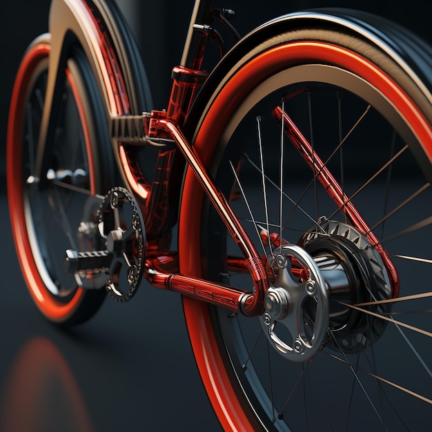 Крупный план велосипеда с красным тормозом и углеродным рулем
