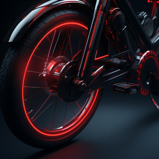 Photo 3d rendered a close up of a bike with a red brake and carbon handlebars