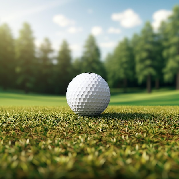 3D rendered close up realistic image of a golf ball on grassy ground near to cup