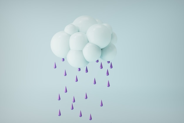 3d rendered cloud with purple water drops