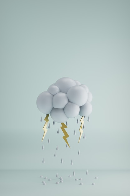 Foto 3d rendering cloud con gocce d'acqua e lampi