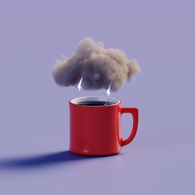Foto tazza di caffè 3d e sfondo di nuvole di tuono