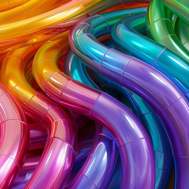 Photo 3d rendered a colorful gradient wire pool tube closeup