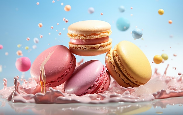 3d rendered colorful macaroons Levitation